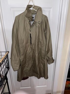 Men's Olive Trench Coat with Stand Collar